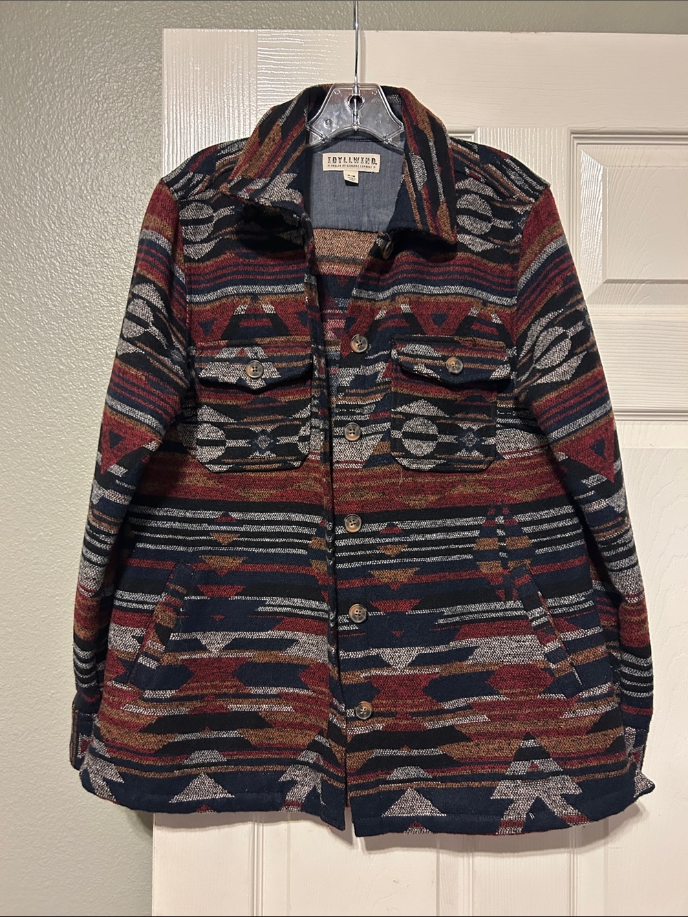 Idyllwind Aztec Button-Front Jacket - Navy & Burgundy
